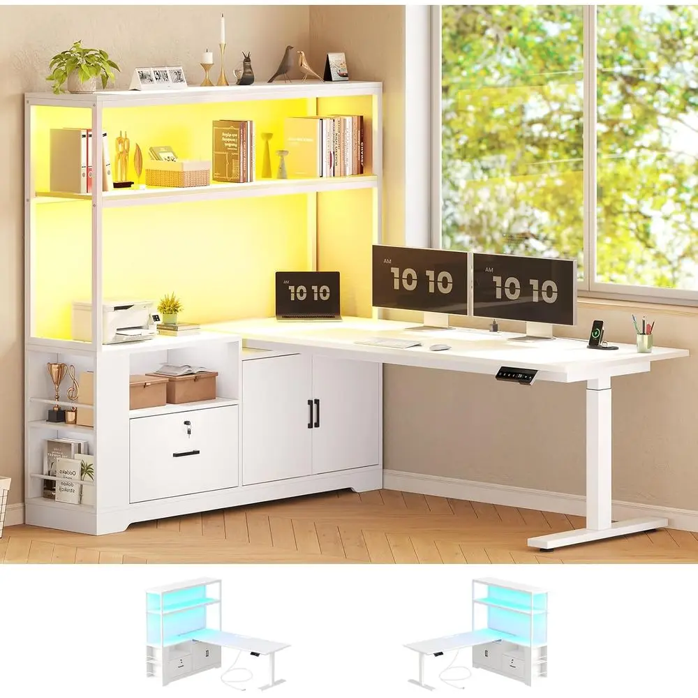 Reversible L-Shaped Desk with Storage, LED Lights, and Power Outlets for Home Office or Gaming, White
Reversible L-Shaped Desk with Storage, LED Lights, and Power Outlets for Home Office or Gaming, White