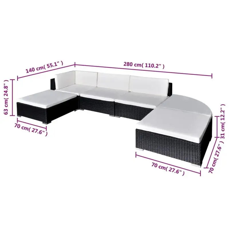6 Piece Patio Lounge Set with Cushions Poly Rattan Black
6 Piece Patio Lounge Set with Cushions Poly Rattan Black