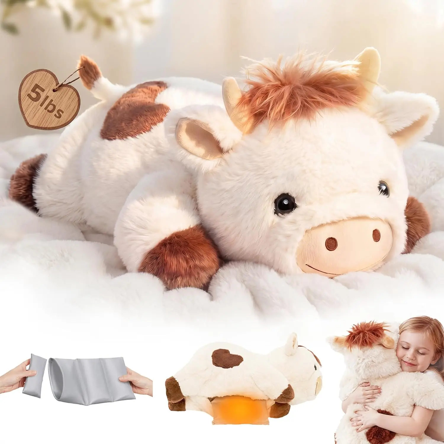 23" Weighted Cow Plush 2-5 lbs, Microwavable Heating Pad, Hot/Cold Therapy Stuffed Animal for Adults & Kids, Cute Hug Gift
23" Weighted Cow Plush 2-5 lbs, Microwavable Heating Pad, Hot/Cold Therapy Stuffed Animal for Adults & Kids, Cute Hug Gift