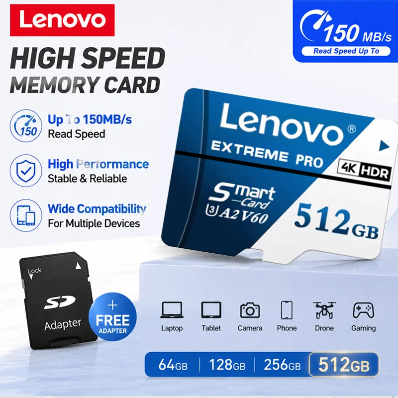 Lenovo Extreme Pro Micro SD 512GB Card High Speed Memory Card 128GB 256GB 4K HD Flash Card for Phone Camera Drone Network Card
Lenovo Extreme Pro Micro SD 512GB Card High Speed Memory Card 128GB 256GB 4K HD Flash Card for Phone Camera Drone Network Card