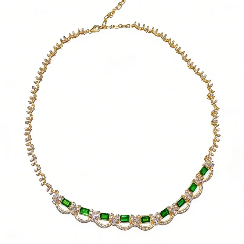 S925 Sterling Silver Natural Diopside Necklace 4x6mm Emerald Cut Gold Plated Choker Necklace for Women
S925 Sterling Silver Natural Diopside Necklace 4x6mm Emerald Cut Gold Plated Choker Necklace for Women