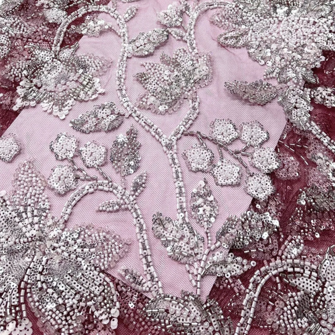 Heavy Bead Sequin Floral Embroidery Burgundy Tulle Lace Fabric 3D Mesh Evening Party Dress African Wedding Gown Sewing Material
Heavy Bead Sequin Floral Embroidery Burgundy Tulle Lace Fabric 3D Mesh Evening Party Dress African Wedding Gown Sewing Material