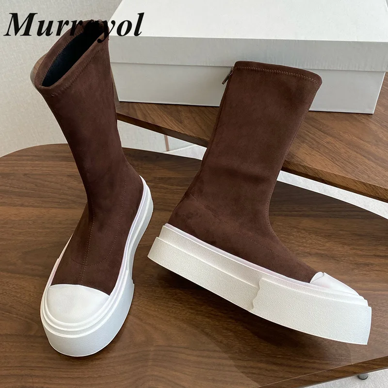 Round Toe Skinny Rear Zipper Thick Bottom Short Botas Women Cow Suede Elasticity Mid-Calf Boots Spring Autumn Stretch Boots
Round Toe Skinny Rear Zipper Thick Bottom Short Botas Women Cow Suede Elasticity Mid-Calf Boots Spring Autumn Stretch Boots