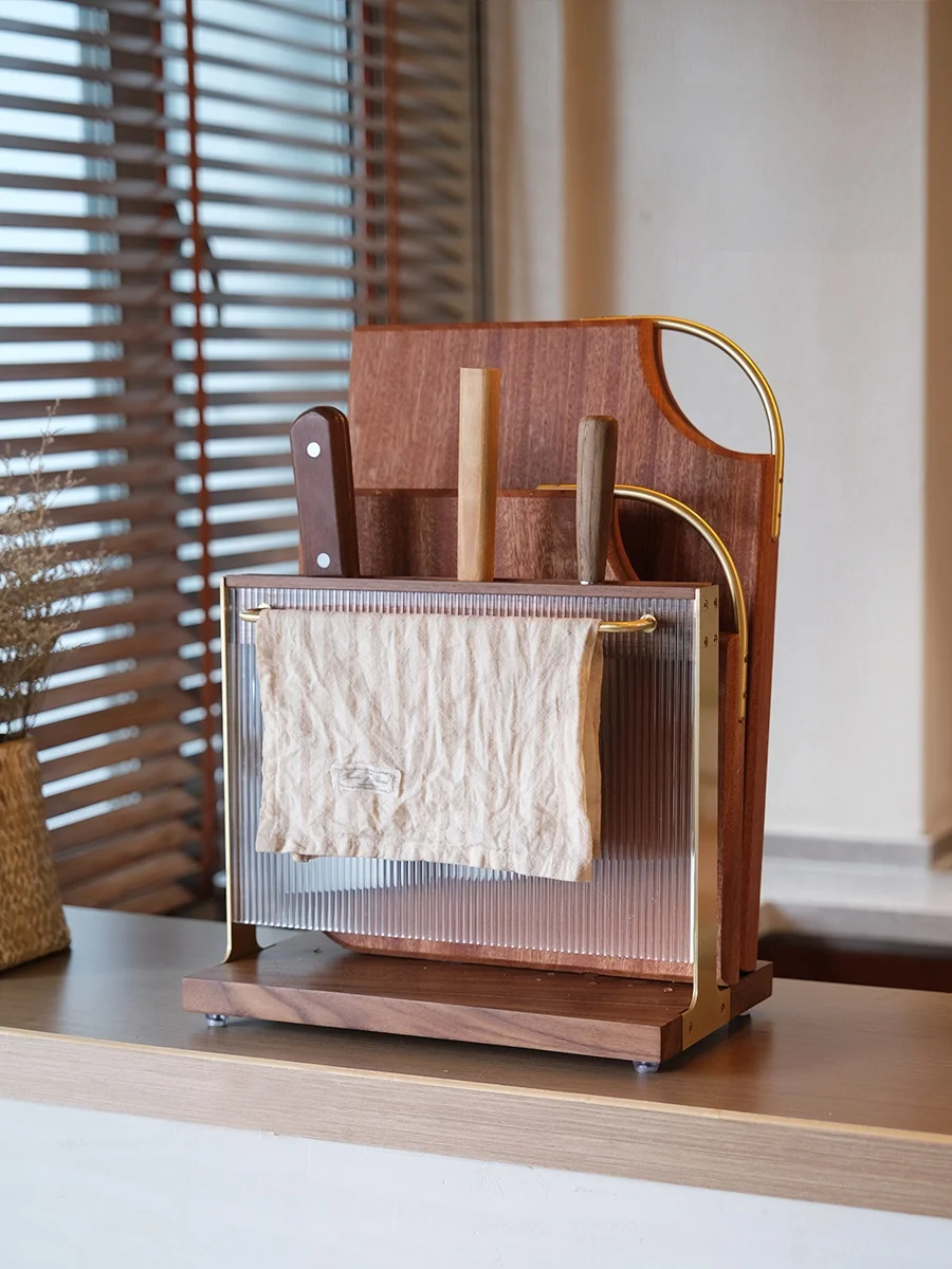 Wood Knife Holder Kitchen Multi-Function Integrated Storage Rack Cloth Holder Drying Shelf Cooking Utensil Organizer