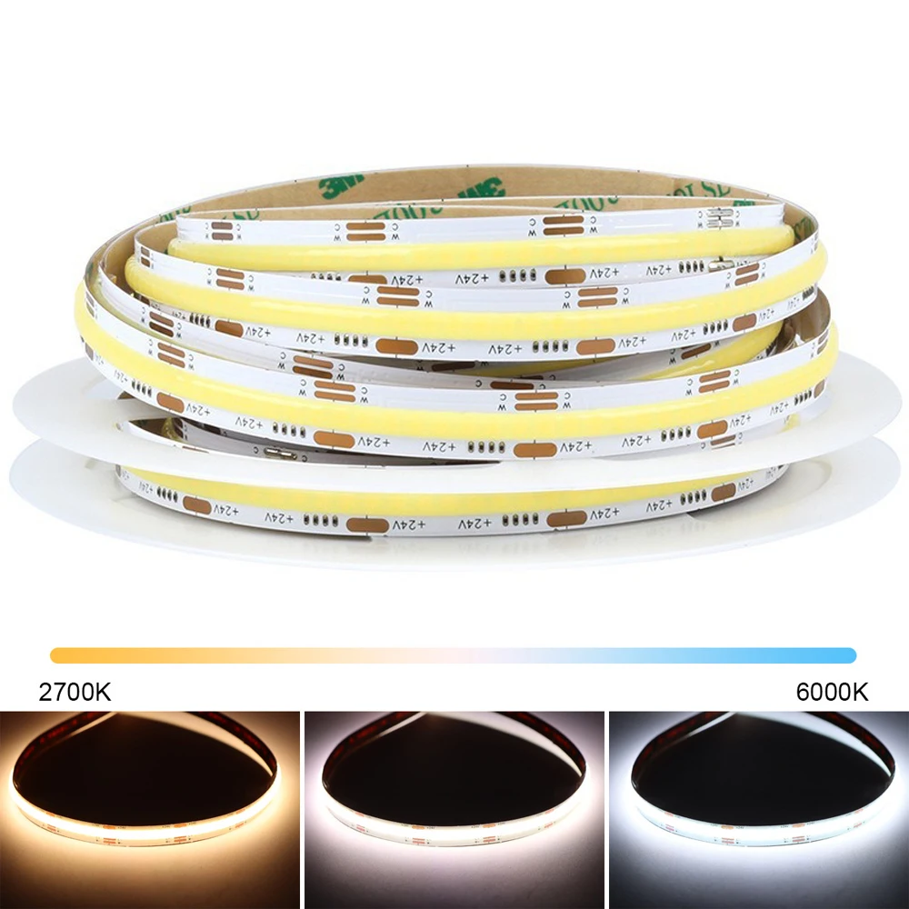 DC 12V 24V CCT COB LED Strip Light 2700K To 6500K Color-Changing COB LED Tape Dimmable Ribbon Warm White Linear Light Ra90 3wire
DC 12V 24V CCT COB LED Strip Light 2700K To 6500K Color-Changing COB LED Tape Dimmable Ribbon Warm White Linear Light Ra90 3wire