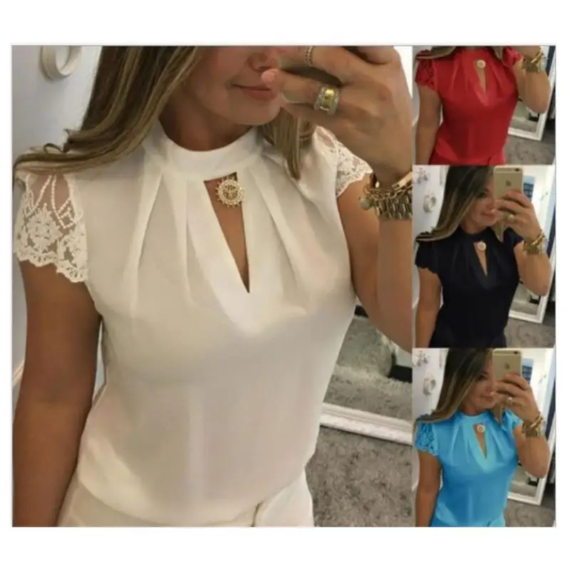 Ladies Lace Sve Shirts Blouse Tops 4XL 5XL Short Sleeve Stand Collar Pure Color Commute Style Women's Fashion Chinese Production
Ladies Lace Sve Shirts Blouse Tops 4XL 5XL Short Sleeve Stand Collar Pure Color Commute Style Women's Fashion Chinese Production