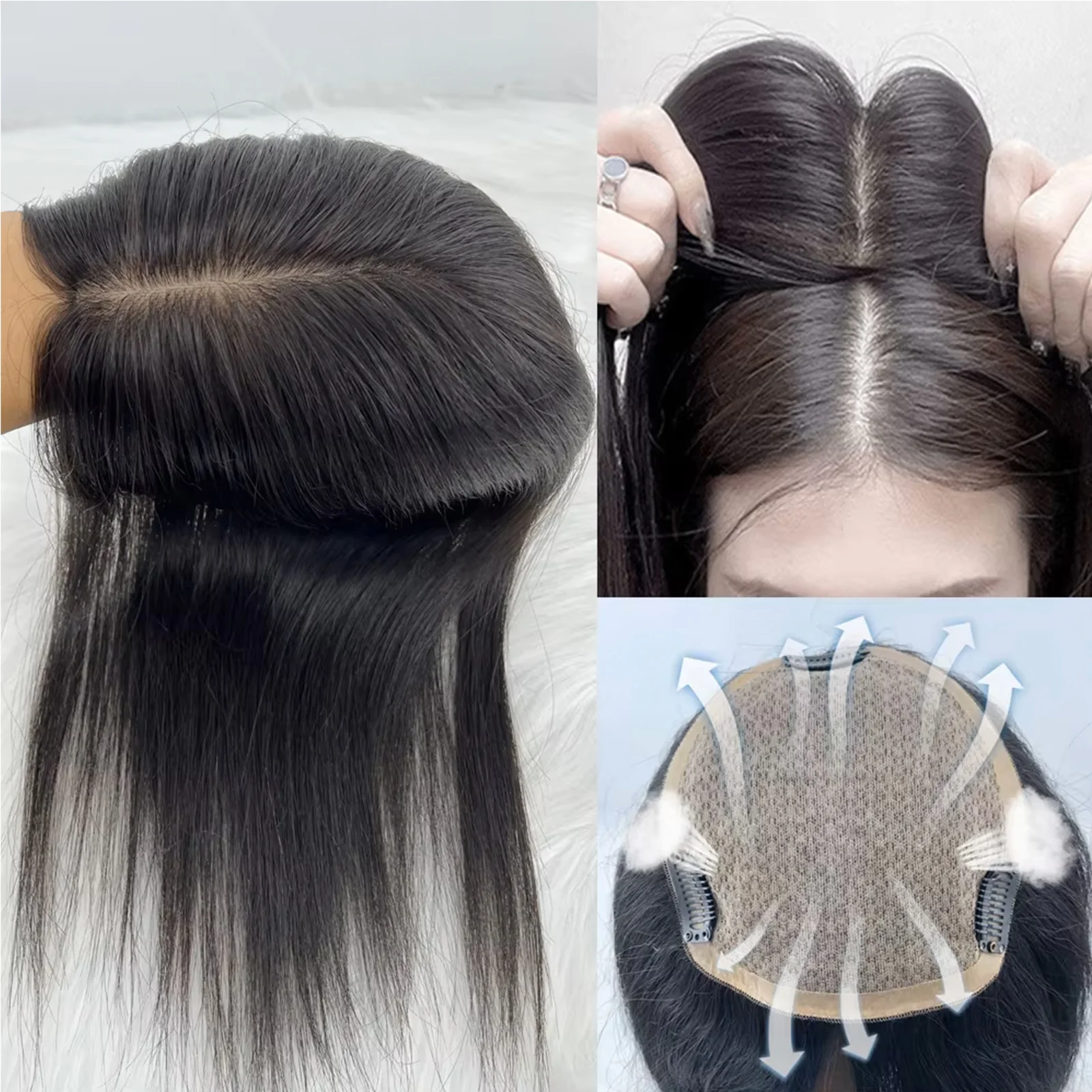 16x18CM Full Hand Tied Human Hair Topper for Women Silk Base Breathable European Remy Hair Natural Scalp Toupee with Clips in
16x18CM Full Hand Tied Human Hair Topper for Women Silk Base Breathable European Remy Hair Natural Scalp Toupee with Clips in