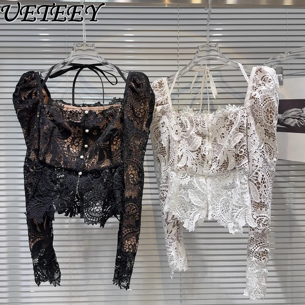 2025 Spring New French Strap Neck Chain Bubble Sleeve Lace Shirt Women's Square Neck Long Sleeve Slim T-shirts for Women Tops
2025 Spring New French Strap Neck Chain Bubble Sleeve Lace Shirt Women's Square Neck Long Sleeve Slim T-shirts for Women Tops