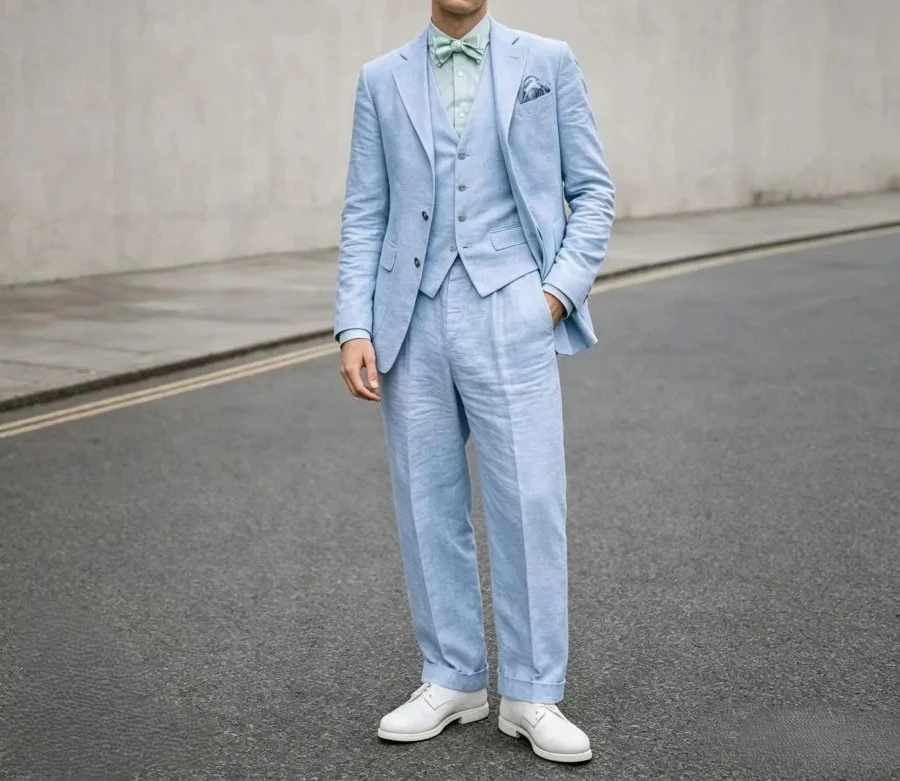 Sky Blue Linen Men Suits 3 Piece Summer Slim Fit Wedding Business Casual Suits Set Lightweight Breathable Jacket Vest Pants
Sky Blue Linen Men Suits 3 Piece Summer Slim Fit Wedding Business Casual Suits Set Lightweight Breathable Jacket Vest Pants