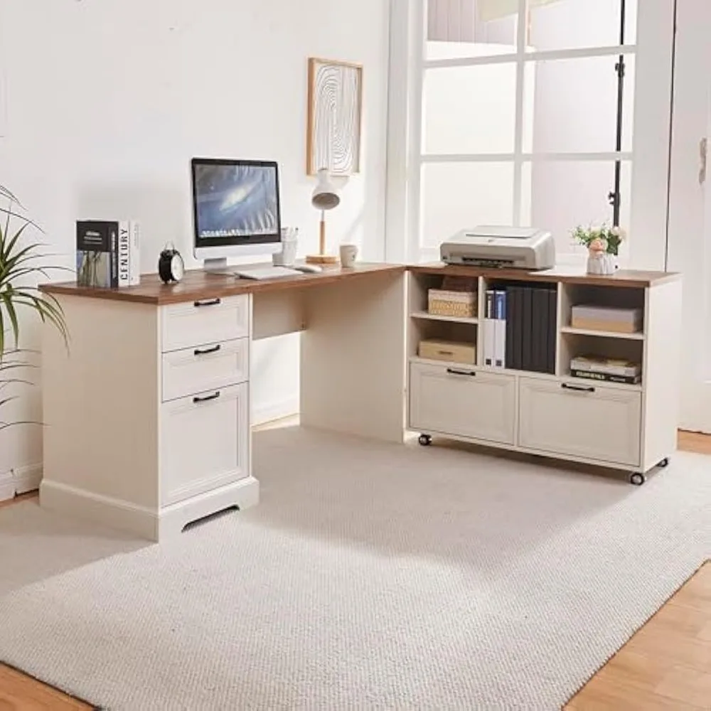 60"L-Shaped Executive Desk with 40"Adjustable File Cabinet,Farmhouse Home Office Desk with Charging Station,Modern Office Desk S
60"L-Shaped Executive Desk with 40"Adjustable File Cabinet,Farmhouse Home Office Desk with Charging Station,Modern Office Desk S