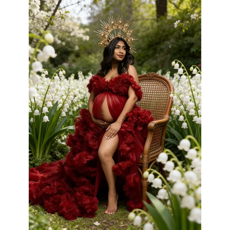 Customized Red Maternity Prom Gown - Puffy Ruffles, Side Slit, Long Dress Perfect for Pregnancy Photoshoot & Baby Shower
Customized Red Maternity Prom Gown - Puffy Ruffles, Side Slit, Long Dress Perfect for Pregnancy Photoshoot & Baby Shower