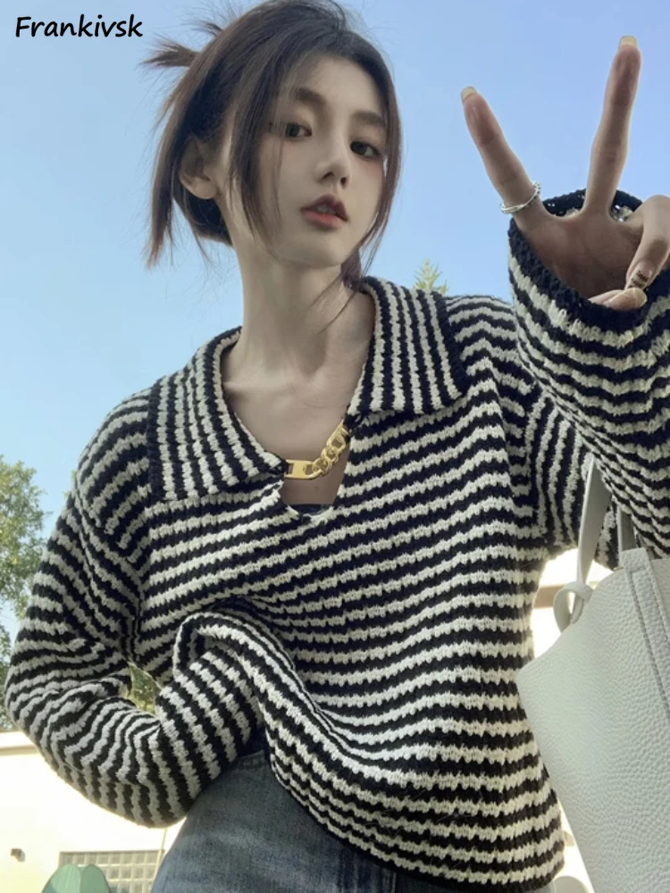 Striped Sweaters Women Loose Turn-down Collar Autumn Winter All-match Fashion Long Sleeve Daily Office Lady Simple Streetwear
Striped Sweaters Women Loose Turn-down Collar Autumn Winter All-match Fashion Long Sleeve Daily Office Lady Simple Streetwear