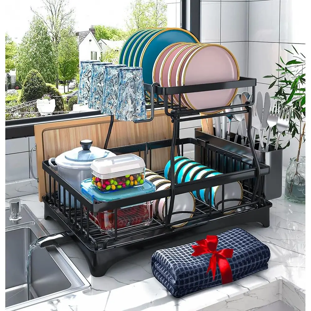 2-Tier Dish Rack with Auto-Drain & Mat, Kitchen Counter Dish Drainer, Cup Rack, Ideal for Gifts, Kitchen Gadgets
2-Tier Dish Rack with Auto-Drain & Mat, Kitchen Counter Dish Drainer, Cup Rack, Ideal for Gifts, Kitchen Gadgets