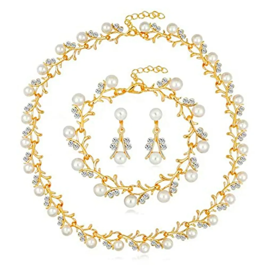 Pearl Bride Wedding Jewelry Set Faux Pearls Crystal Rhinestone Necklace Earrings Bracelet Sets for Women Bridesmaid 3 PCS
Pearl Bride Wedding Jewelry Set Faux Pearls Crystal Rhinestone Necklace Earrings Bracelet Sets for Women Bridesmaid 3 PCS