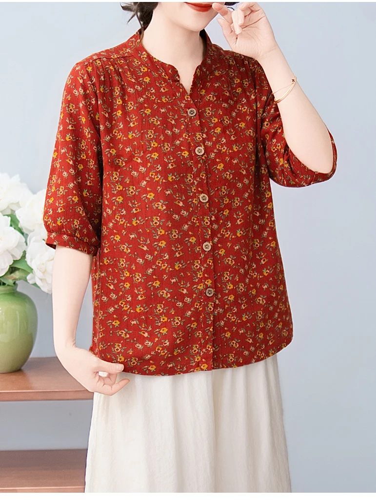 Floral Print Cotton Linen Shirt Mid-Sleeve Stand Collar Open Cardigan Summer Top for Middle-Aged And Elderly Women
Floral Print Cotton Linen Shirt Mid-Sleeve Stand Collar Open Cardigan Summer Top for Middle-Aged And Elderly Women