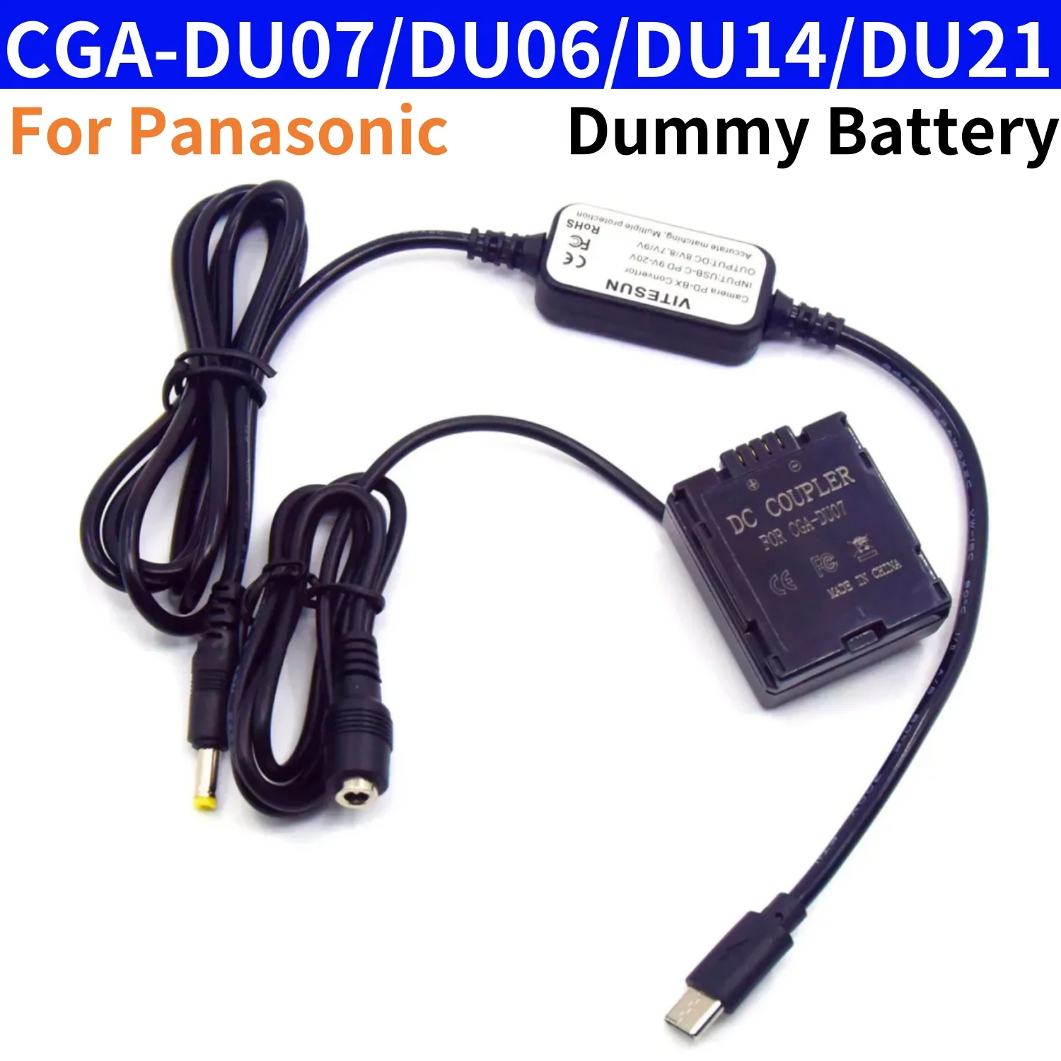 CGA-DU07 DU06 DU14 DU21 Dummy Battery&USB C PD Power Cable for Panasonic NV-GS27/28/50/140/150/328/500 VW-VBD070 VDR-D100 D150
CGA-DU07 DU06 DU14 DU21 Dummy Battery&USB C PD Power Cable for Panasonic NV-GS27/28/50/140/150/328/500 VW-VBD070 VDR-D100 D150
