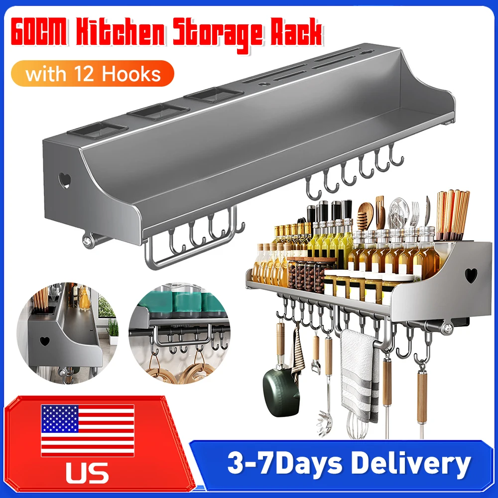 Металлическая кухонная полка 60 см, настенный органайзер без сверления для специй, кухонных принадлежностей, палочек, ложек, лопаток, ножей и аксессуаров для хранения
Металлическая кухонная полка 60 см, настенный органайзер без сверления для специй, кухонных принадлежностей, палочек, ложек, лопаток, ножей и аксессуаров для хранения