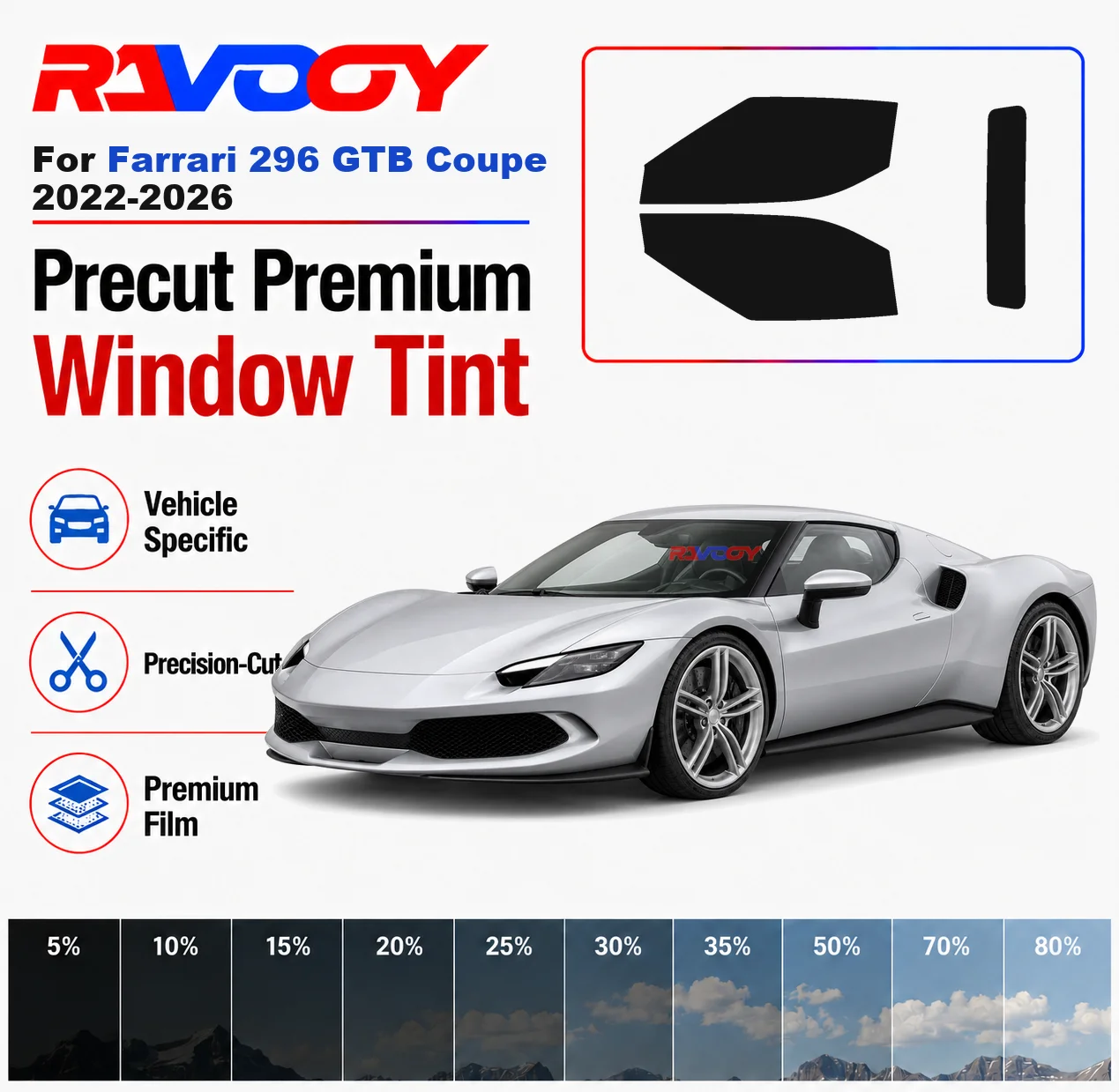 Premium Precut Window Tint Kit Front Windows Rear Windows Rear Windshield For Farrari 296 GTB Coupe 2022-2026 Nano Ceramic Film
Premium Precut Window Tint Kit Front Windows Rear Windows Rear Windshield For Farrari 296 GTB Coupe 2022-2026 Nano Ceramic Film
