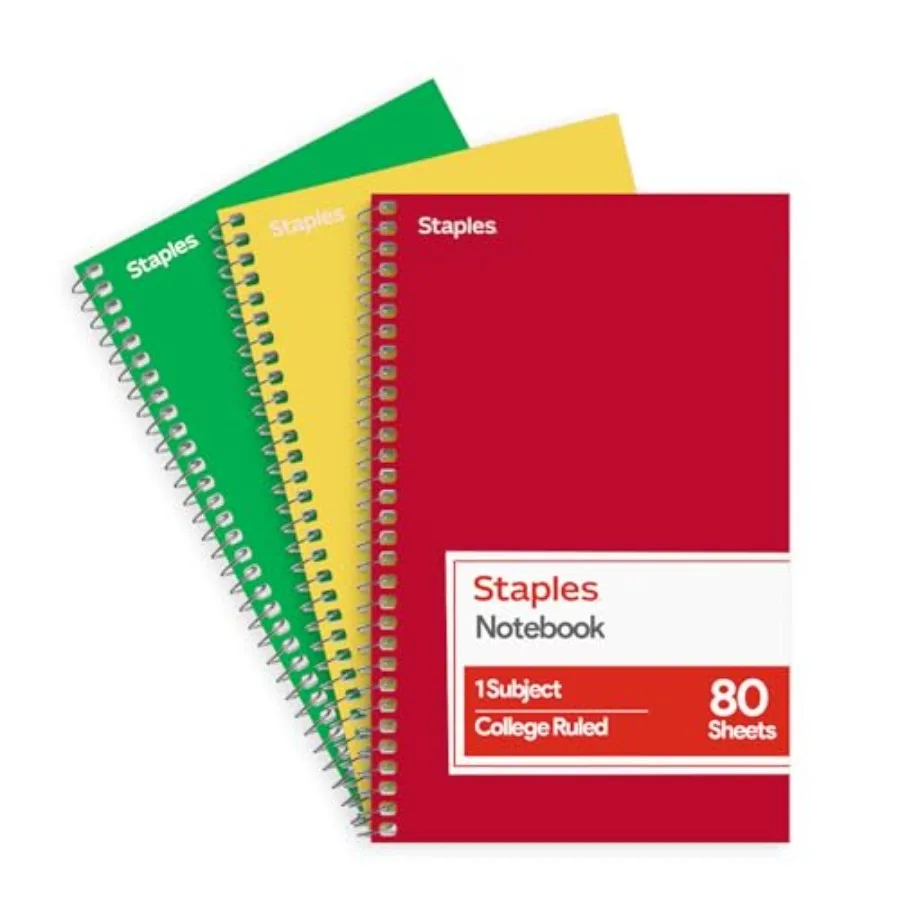 1‑Subject Spiral Notebook, College Ruled, 80 Sheets, Assorted Colors, 3‑Pack
1‑Subject Spiral Notebook, College Ruled, 80 Sheets, Assorted Colors, 3‑Pack
