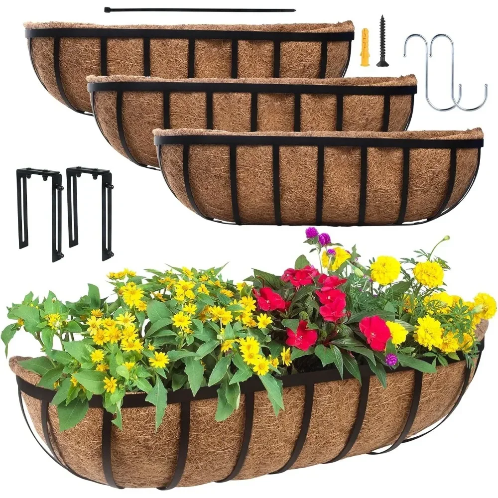 Window Box - 4 Pack 24" Horse Trough Planter with Coco Fiber Liner - Deck Balcony Rail Planter for Porch Fence Patio Outdoo
Window Box - 4 Pack 24" Horse Trough Planter with Coco Fiber Liner - Deck Balcony Rail Planter for Porch Fence Patio Outdoo