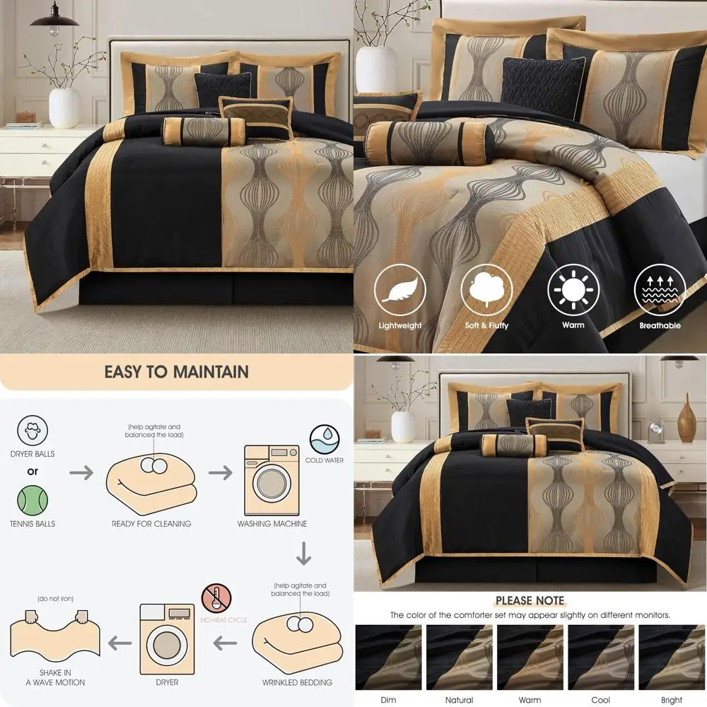 Luxury Black Gold 7-Piece Jacquard Comforter Set with Solid Piecework and Ultra Soft Bedding
Luxury Black Gold 7-Piece Jacquard Comforter Set with Solid Piecework and Ultra Soft Bedding