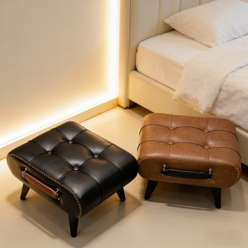 Oil Wax Leather Household Soft Bag Stool Entrance Shoe Chang Stool High-end Living Room Chair with Handle Leather Footrest Chair
Oil Wax Leather Household Soft Bag Stool Entrance Shoe Chang Stool High-end Living Room Chair with Handle Leather Footrest Chair