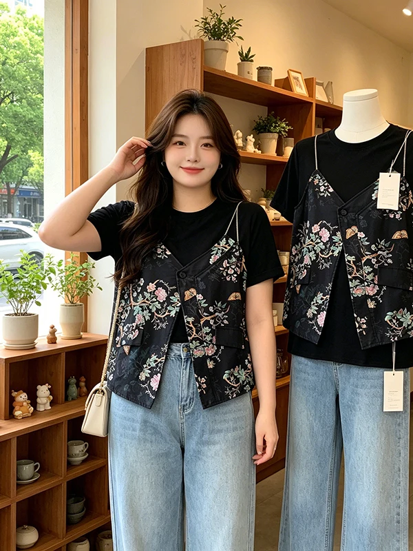plus Size Women's Fashionable Short Sleeve T-Shirt Summer 2026 New Chinese Style Printed Slimming Top Comfortable Breathable
plus Size Women's Fashionable Short Sleeve T-Shirt Summer 2026 New Chinese Style Printed Slimming Top Comfortable Breathable
