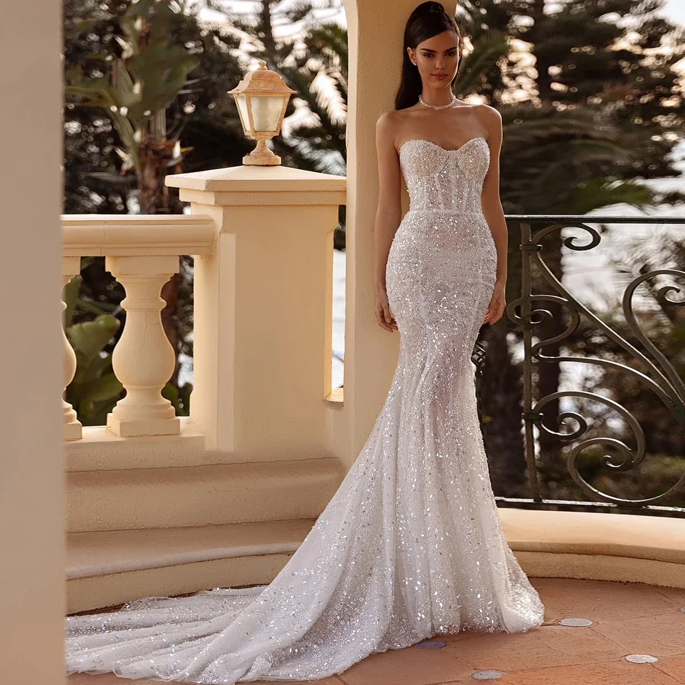 Flavinke Customized Luxury Elegant Strapless Beaded Lace Mermaid Wedding Dresses Sexy Backless Court Train Trumpet Bridal Gown
Flavinke Customized Luxury Elegant Strapless Beaded Lace Mermaid Wedding Dresses Sexy Backless Court Train Trumpet Bridal Gown