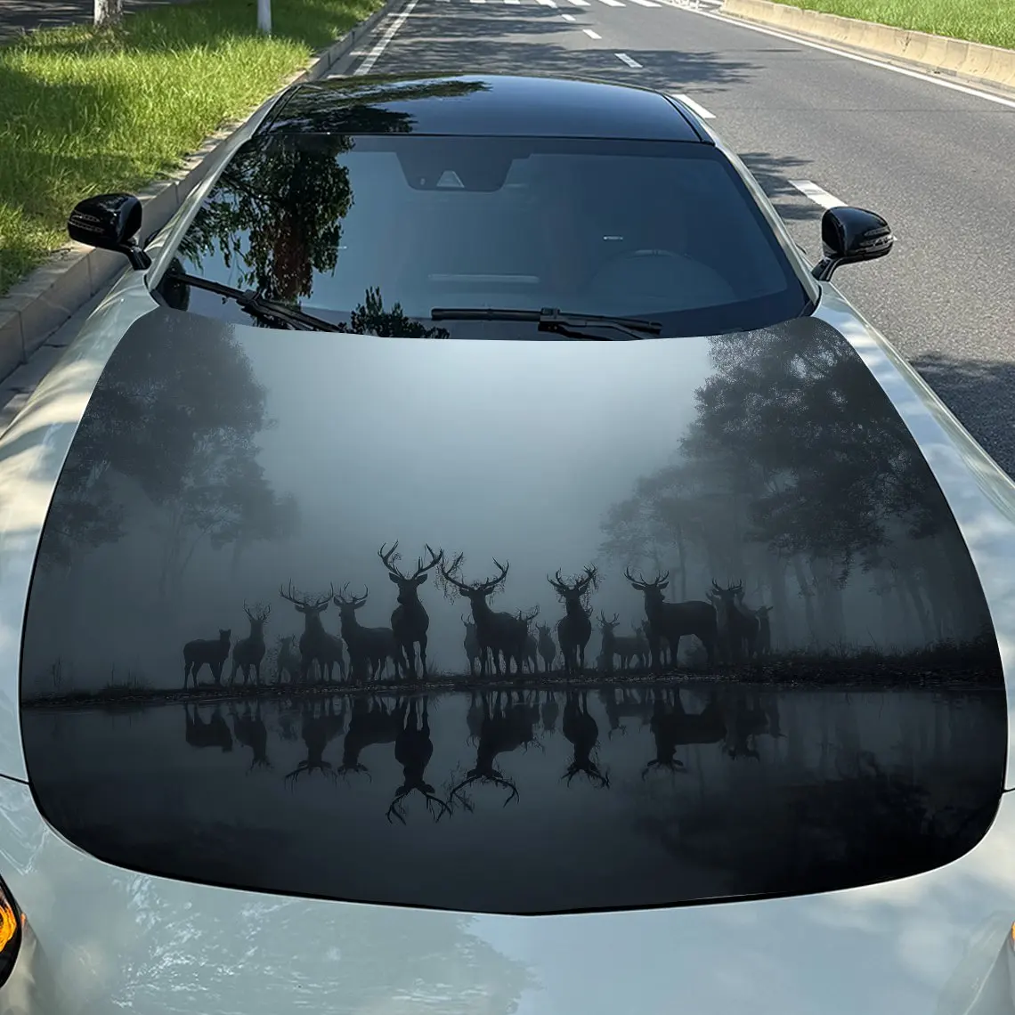 Deer Herd Reflection in Fog Car Vinyl Wrap, PVC Waterproof Car Hood Sticker, Self-Adhesive Scratch-Resistant Stickers for Engine
Deer Herd Reflection in Fog Car Vinyl Wrap, PVC Waterproof Car Hood Sticker, Self-Adhesive Scratch-Resistant Stickers for Engine