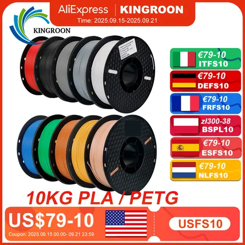 KINGROON 22LBS PETG o filamento PLA filamento de impresora 3D 10 rollos 1KG 1,75 MM respetuoso con el medio ambiente buena dureza mezcla de colores envío gratis
