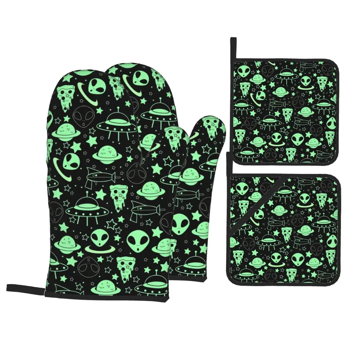 Custom Space Ship And Aliens Oven Mitts and Pot Holders for Kitchen Sets of 4 Resistant Baking BBQ Cooking Gloves
Custom Space Ship And Aliens Oven Mitts and Pot Holders for Kitchen Sets of 4 Resistant Baking BBQ Cooking Gloves