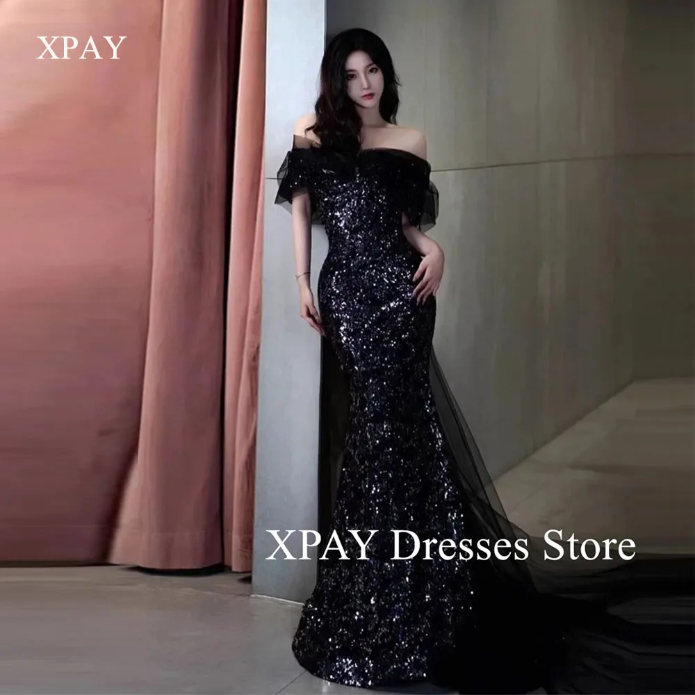 XPAY Sparkly Black Sequin Mermaid Evening Dresses Off Shoulder Sweep Train Long Prom Gowns Shiny Formal Party Customized
XPAY Sparkly Black Sequin Mermaid Evening Dresses Off Shoulder Sweep Train Long Prom Gowns Shiny Formal Party Customized