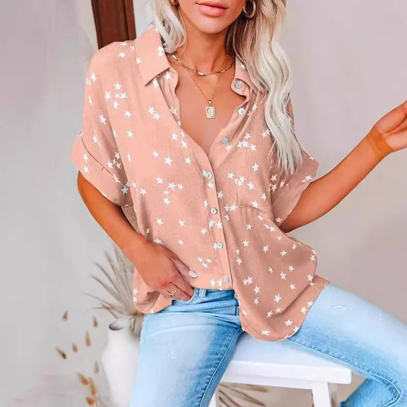 New Women's Short-Sleeved Shirt Popular Season Changing Print Holiday Casual Fashionable Batwing Sleeve Women's Shirt
New Women's Short-Sleeved Shirt Popular Season Changing Print Holiday Casual Fashionable Batwing Sleeve Women's Shirt