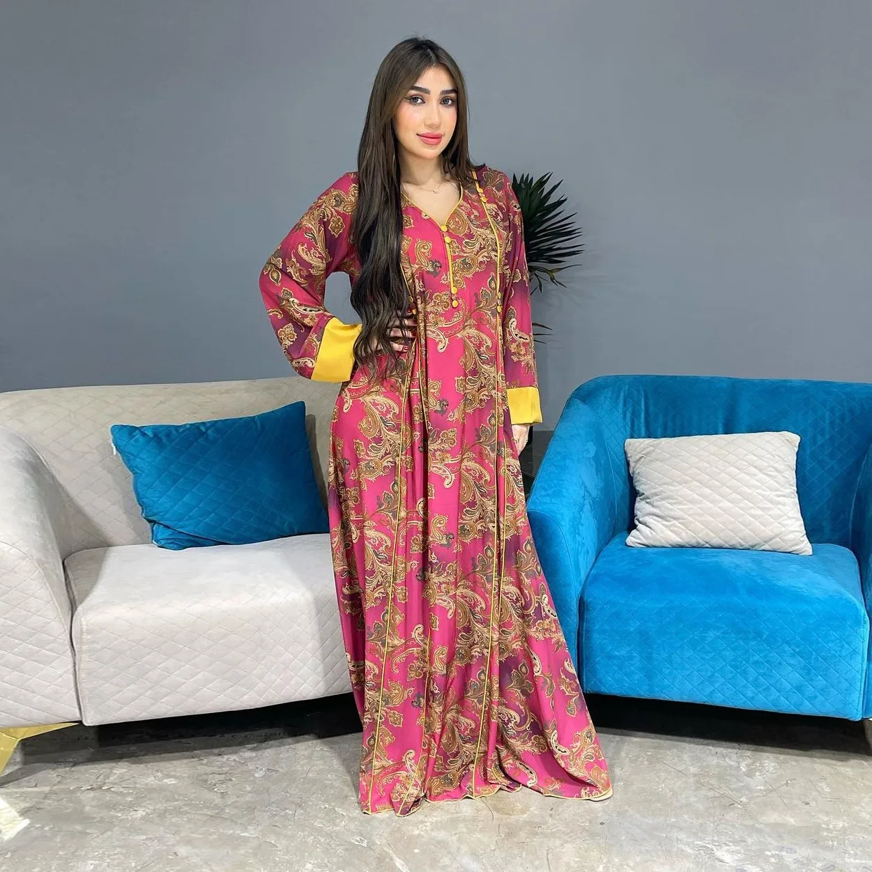 Ab373 2026 Summer New Women's Fashion Printed Long Dress 2026 Muslim Long Dress Robe Abaya Ramadan Dubai Luxury Islam Elegant
Ab373 2026 Summer New Women's Fashion Printed Long Dress 2026 Muslim Long Dress Robe Abaya Ramadan Dubai Luxury Islam Elegant