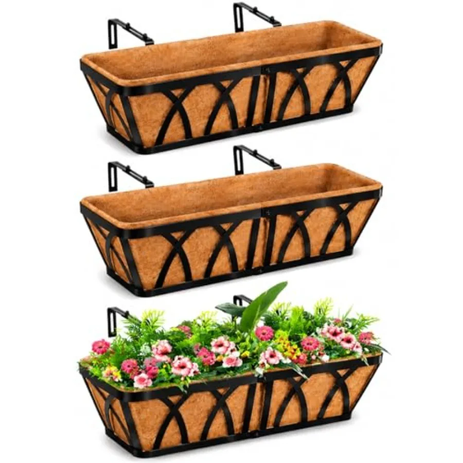 Deck Railing Planter Window Box Pack Deck Balcony Rail Planter with Coconut Coir Liner, Fence Metal Hangg Flower Planter Basket
Deck Railing Planter Window Box Pack Deck Balcony Rail Planter with Coconut Coir Liner, Fence Metal Hangg Flower Planter Basket
