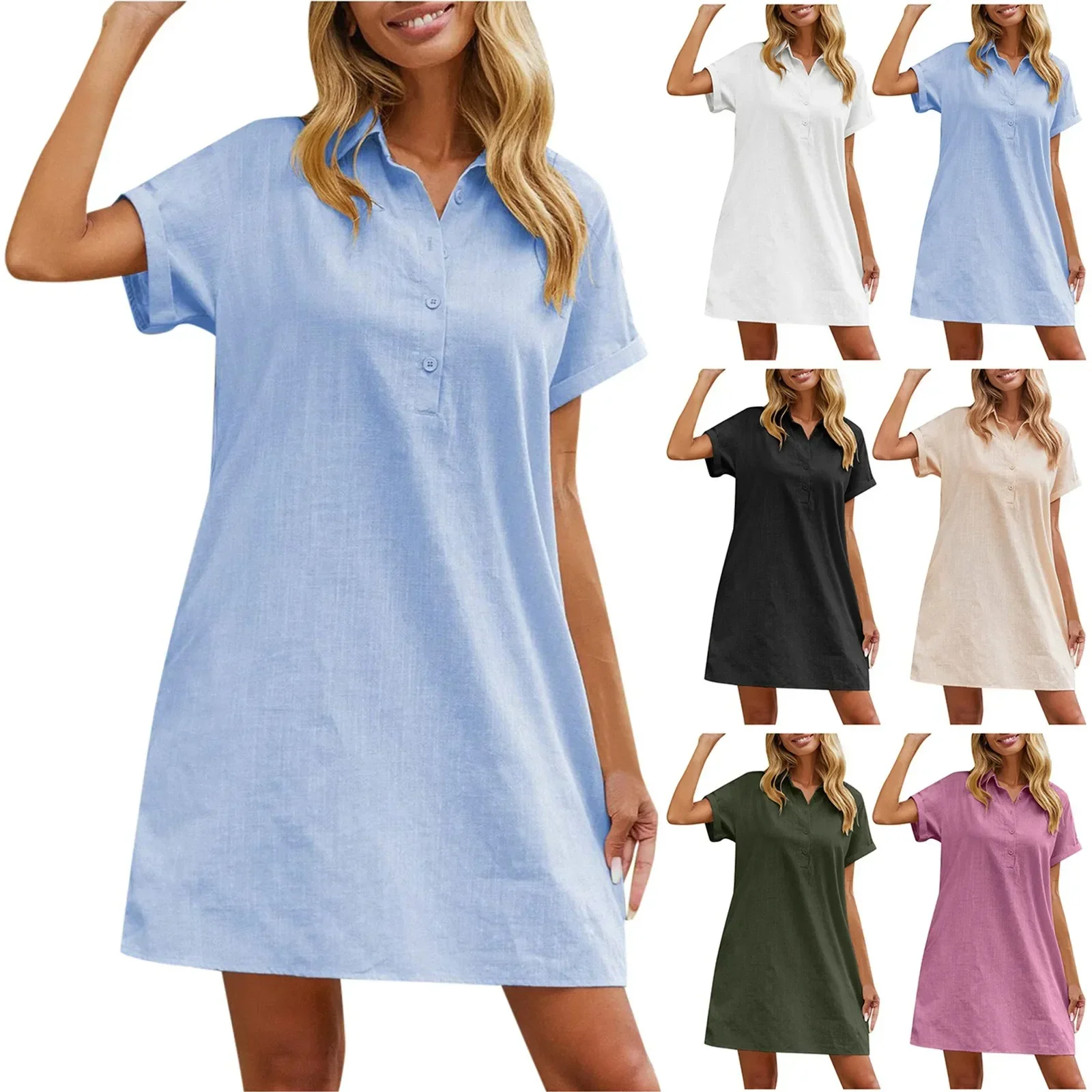 Summer New Elegant Women Shirt Dress Casual Comfortable Breathable Cotton Beach Skirt Lapel Button Short Sleeved Female Dresses
Summer New Elegant Women Shirt Dress Casual Comfortable Breathable Cotton Beach Skirt Lapel Button Short Sleeved Female Dresses