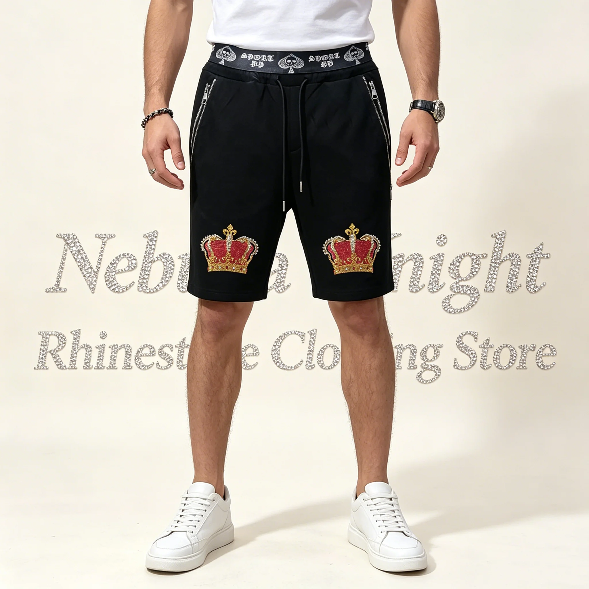 Summer European Men Rhinestone Sports Shorts Drawstring Waist Zipper Pocket Casual Running Beach Shorts
Summer European Men Rhinestone Sports Shorts Drawstring Waist Zipper Pocket Casual Running Beach Shorts