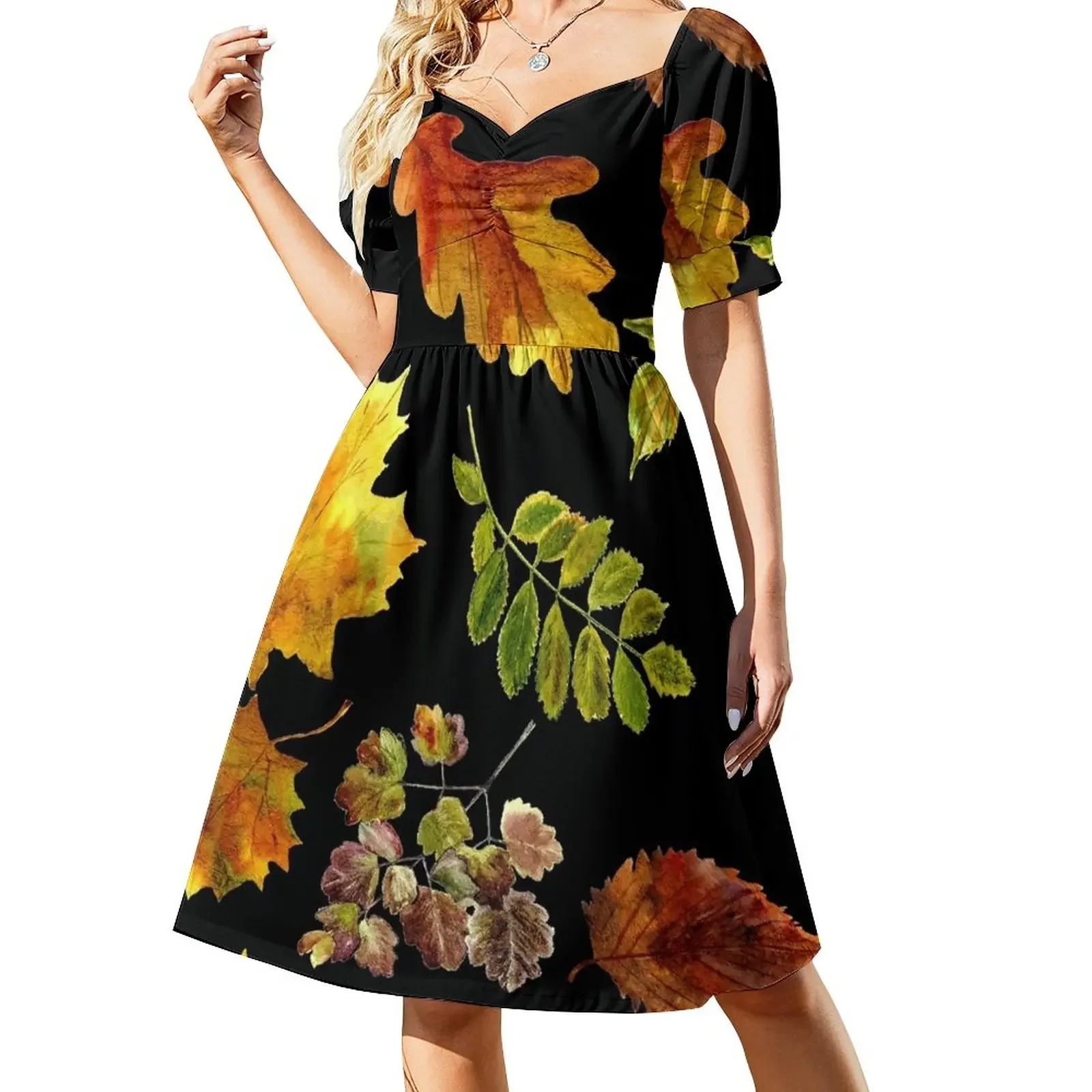 Hello autumn fall leaves pattern Short-Sleeved Dress Women's clothing Women's dress evening dresses women
Hello autumn fall leaves pattern Short-Sleeved Dress Women's clothing Women's dress evening dresses women