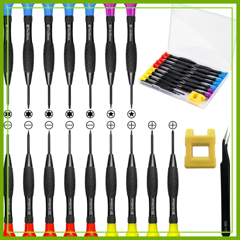 18PCS Mini Precision Screwdriver Set with Case, Magnetic Flathead Phillips Pentalobe Torx Star Set for Phone Computer Repair