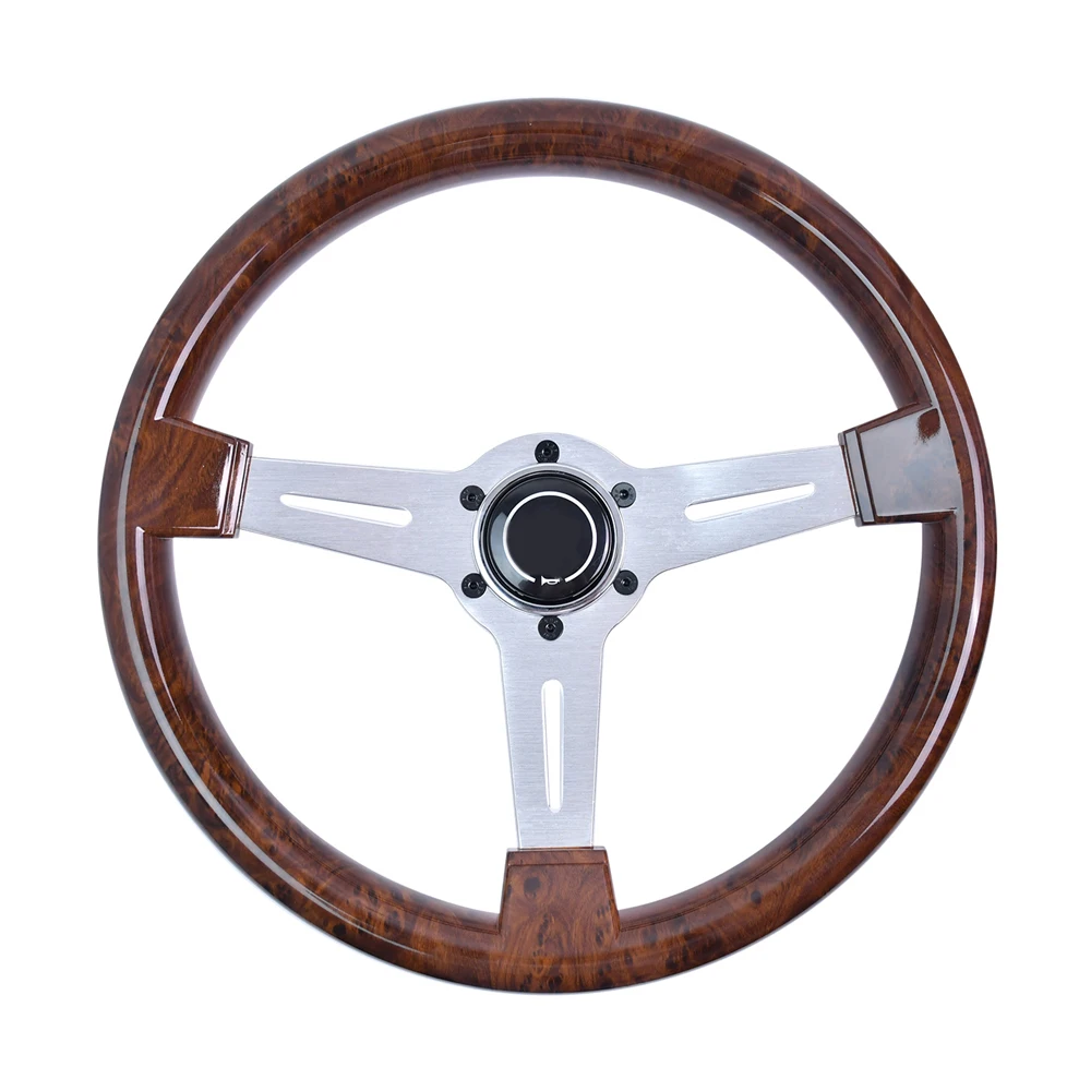 345mm Classic Wood Grain Steering Wheel Silver 3 Spokes 40mm Deep Bracket Racing Steering Wheel With PCD 74mm
345mm Classic Wood Grain Steering Wheel Silver 3 Spokes 40mm Deep Bracket Racing Steering Wheel With PCD 74mm
