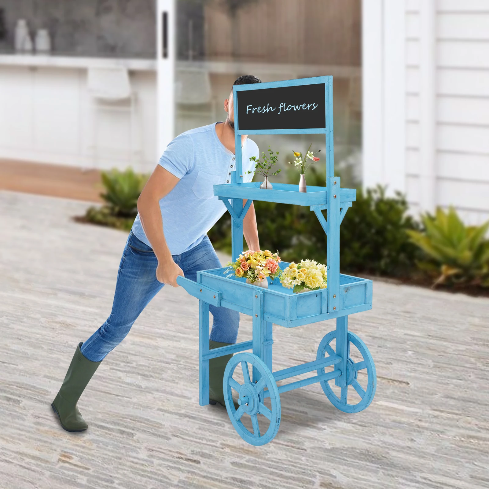 Flower Stand, Double-Layer Plant Rack W/ Blackboard, 79*42*125cm Blue Fir Wood Flower Pot Display Stand W/ Decoration, NEW
Flower Stand, Double-Layer Plant Rack W/ Blackboard, 79*42*125cm Blue Fir Wood Flower Pot Display Stand W/ Decoration, NEW