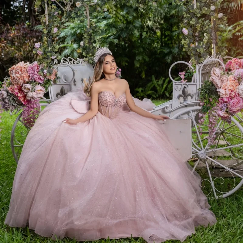 Shiny Pink Quinceanera Dress off-shoulder Sequins Lace Frill Crystal Decal Long tail Bow vestidos de 15 Quinceanera Customize
Shiny Pink Quinceanera Dress off-shoulder Sequins Lace Frill Crystal Decal Long tail Bow vestidos de 15 Quinceanera Customize