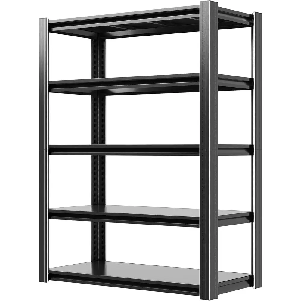 63 High 5-Tier Heavy-Duty Adjustable Garage Shelving, 3000 lbs Capacity, Ideal for Storage in Workshops and Basements (Black)
63 High 5-Tier Heavy-Duty Adjustable Garage Shelving, 3000 lbs Capacity, Ideal for Storage in Workshops and Basements (Black)