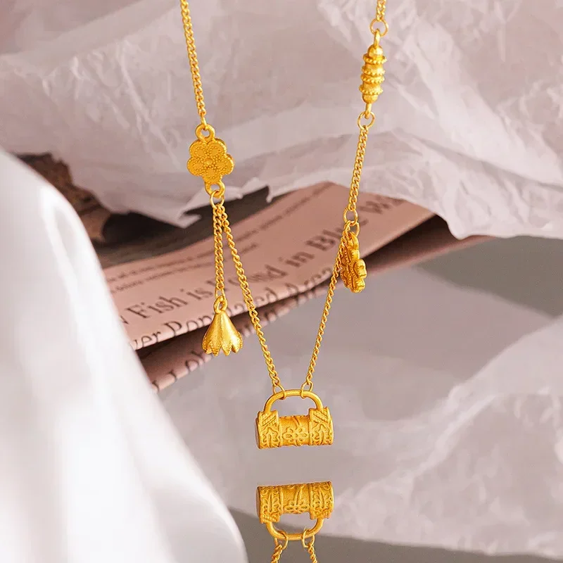 9999 Real Gold 24K Flowering Four Leaf Clover Tassel Safety Lock Bag Necklace Versatile Fruitful Set Chain
9999 Real Gold 24K Flowering Four Leaf Clover Tassel Safety Lock Bag Necklace Versatile Fruitful Set Chain