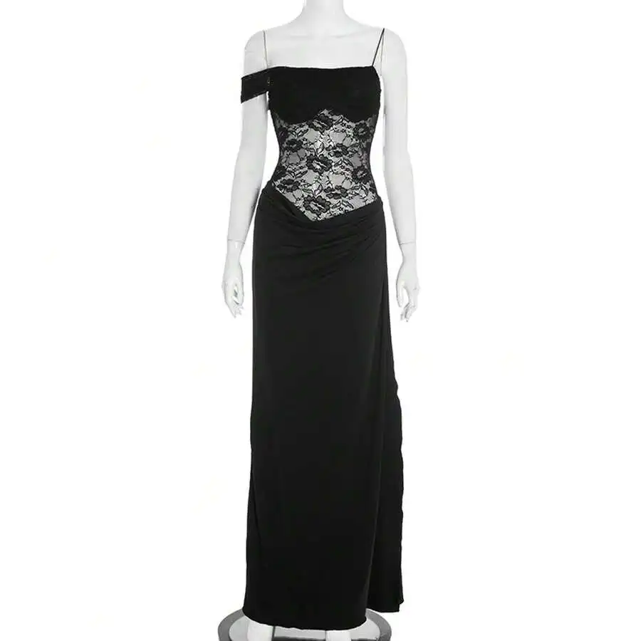 Womens Contrast Lace Draped Side Corset Floor-Length Maxi Dress
Womens Contrast Lace Draped Side Corset Floor-Length Maxi Dress