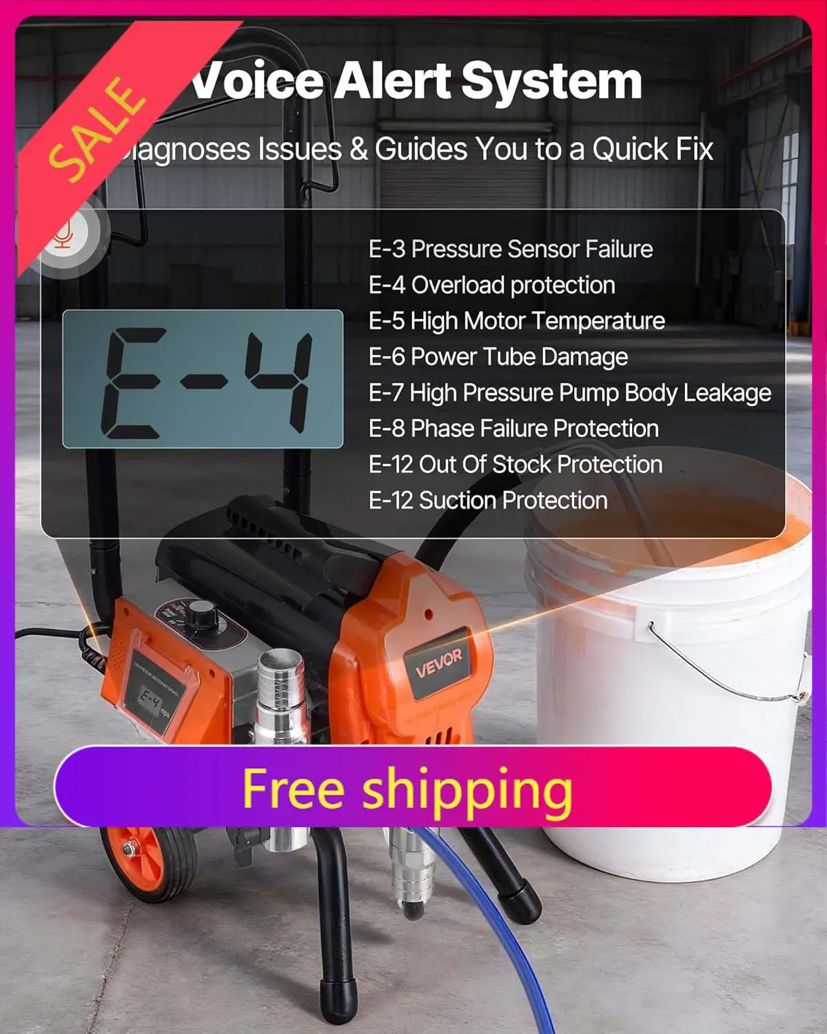 Stand Airless Paint Sprayer, 1500W, 3300PSI High Pressure Airless Sprayer with Cart, Cleaning Brush, Hose, Extension Rod, Nozzle
Stand Airless Paint Sprayer, 1500W, 3300PSI High Pressure Airless Sprayer with Cart, Cleaning Brush, Hose, Extension Rod, Nozzle