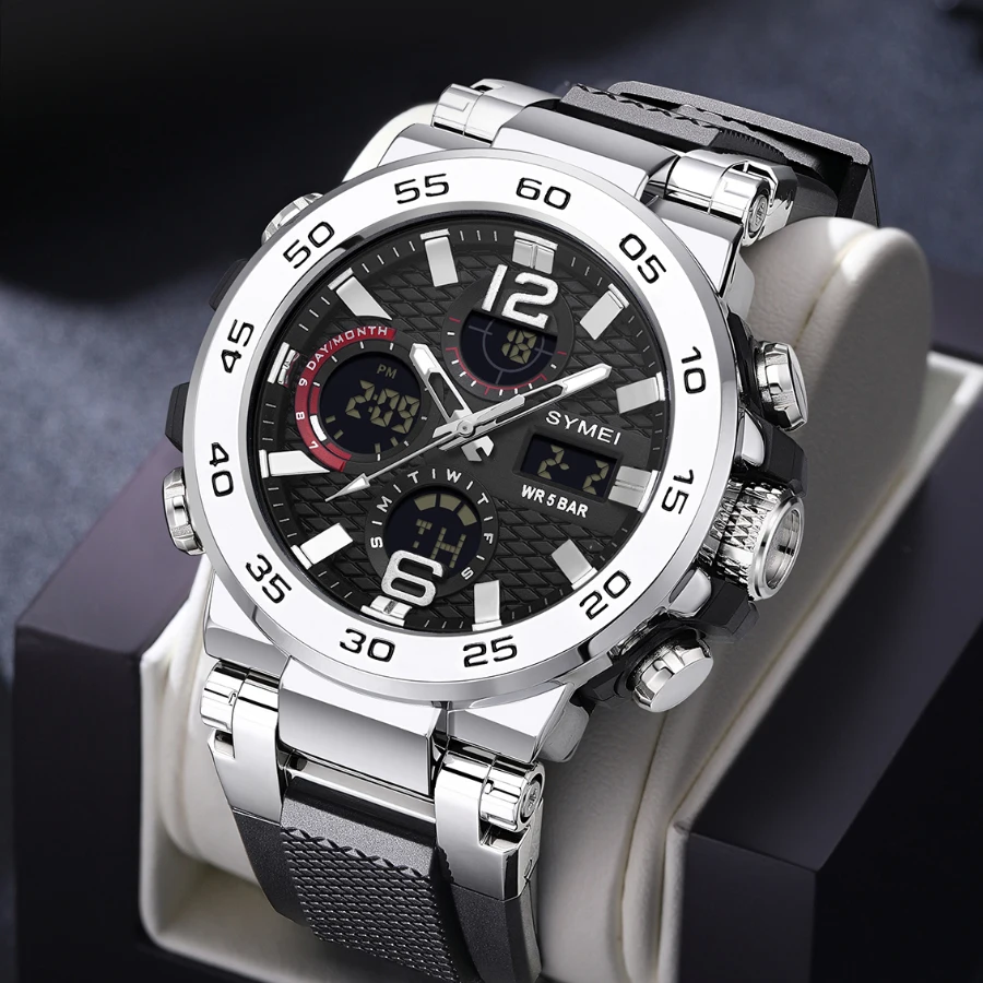 New Fashion Luxury Sports Watch 5ATM Waterproof Date Chronograph Watch Men's Double Display Quartz Watch
New Fashion Luxury Sports Watch 5ATM Waterproof Date Chronograph Watch Men's Double Display Quartz Watch