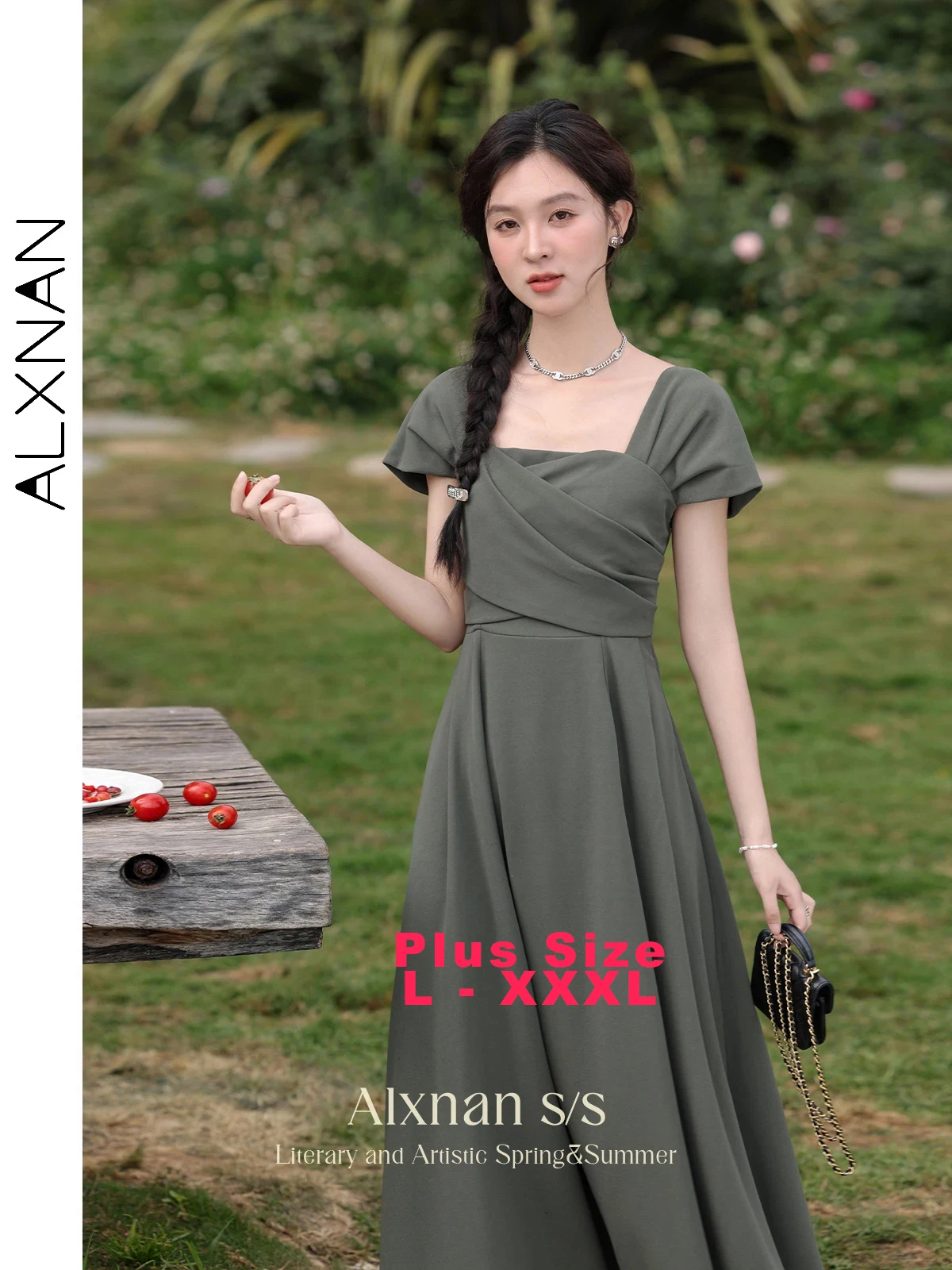 ALXNAN Plus Size Women's Dress Elegant Long A-line One-piece Dress 2025 Summer Gray Green Square Collar Holiday Clothing D03206
ALXNAN Plus Size Women's Dress Elegant Long A-line One-piece Dress 2025 Summer Gray Green Square Collar Holiday Clothing D03206
