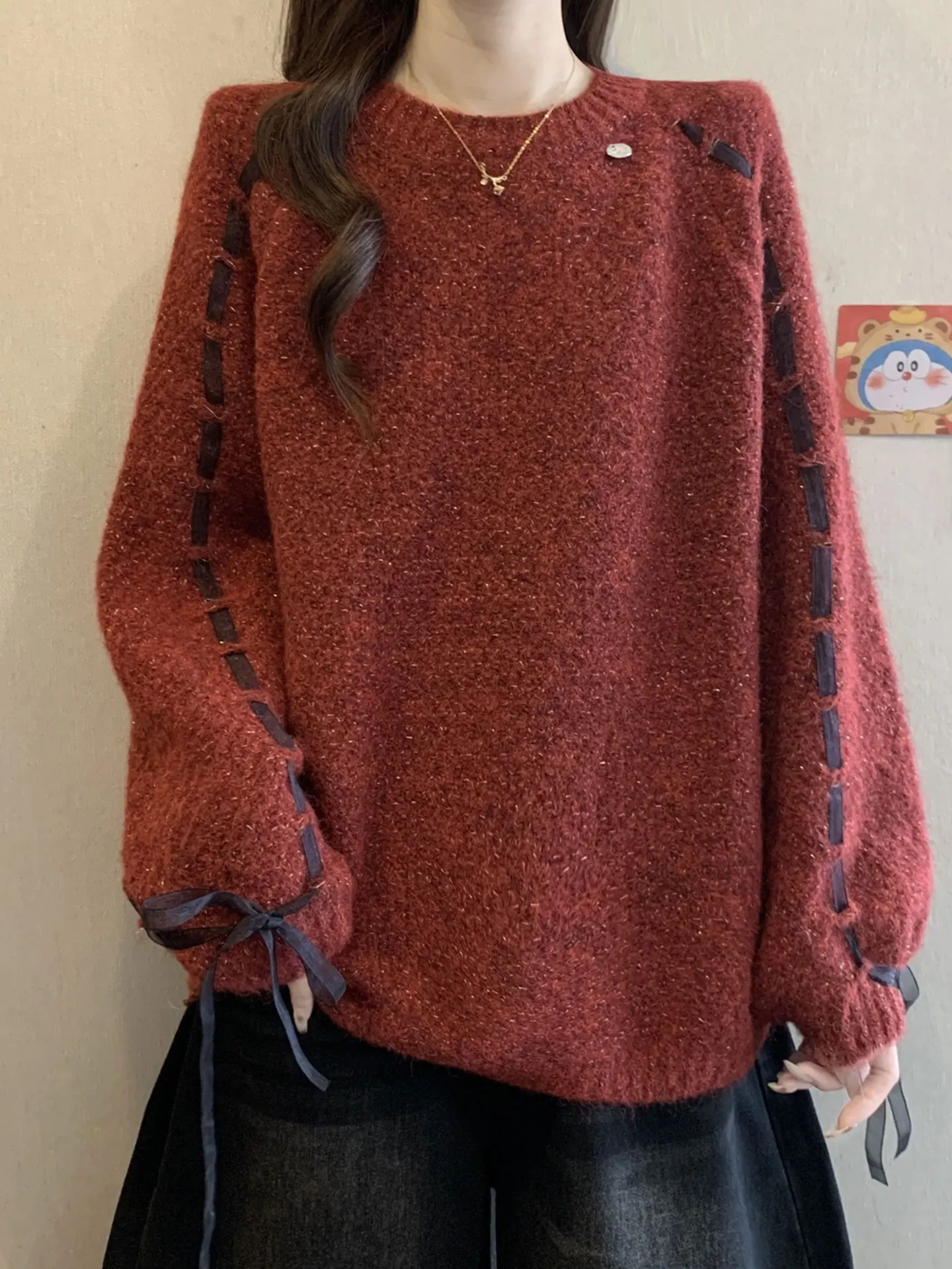 iny Wine Red Long Sve Knitted Sweater Women's Loose Fit Korean Sle Casual round Ne Knitwear for Autumn Winter
iny Wine Red Long Sve Knitted Sweater Women's Loose Fit Korean Sle Casual round Ne Knitwear for Autumn Winter