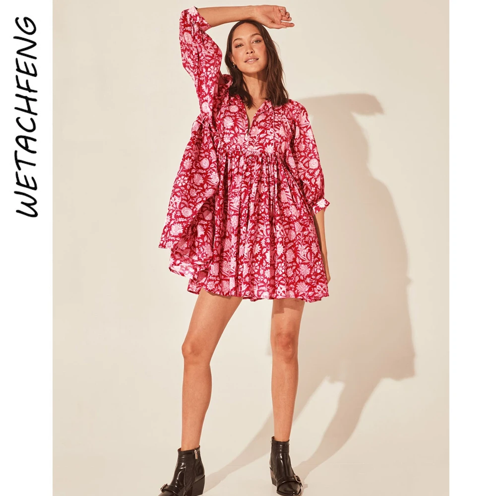 Red Lace-up Loose Casual Cotton Dress For Women Summer Floral Print Half Sleeve Mini Party Beach Boho A-Line Short Robe Vestidos
Red Lace-up Loose Casual Cotton Dress For Women Summer Floral Print Half Sleeve Mini Party Beach Boho A-Line Short Robe Vestidos